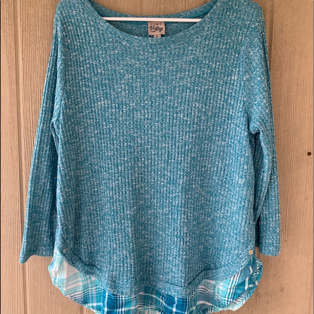 Como Vintage Blue Sweater Double Layer Sz XL